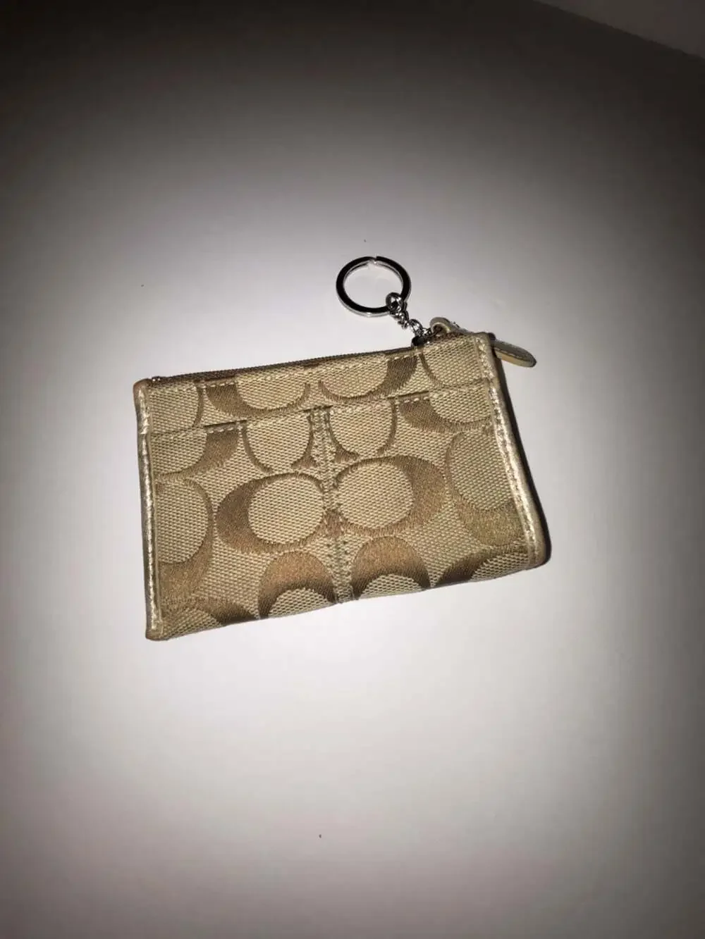 Coach Signature Canvas Key Pouch and Coin Case with Keyring